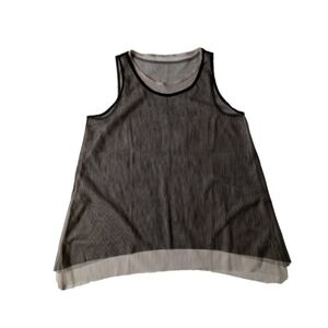 Logo Lori Goldstein Black and Cream Mesh Layered Lightweight Reversible Tank